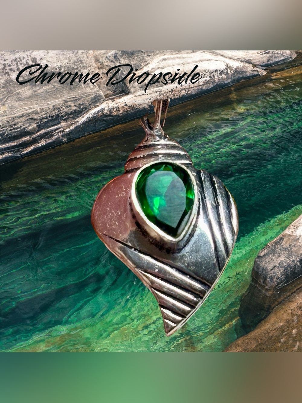 Sterling Heart Pendant with genuine Chrome Diopside stone